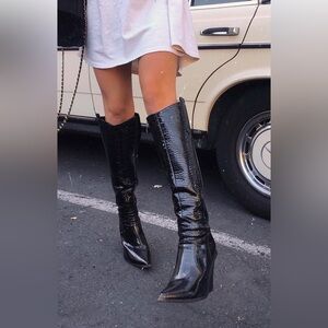 Black Croc Embossed Boots